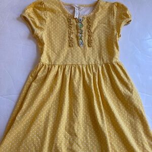 Matilda Jane sunshine yellow cotton dress polka dot ruffle placket size 10 EUC